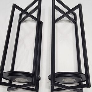 Modern Black Geometric Candle Holders - Pair